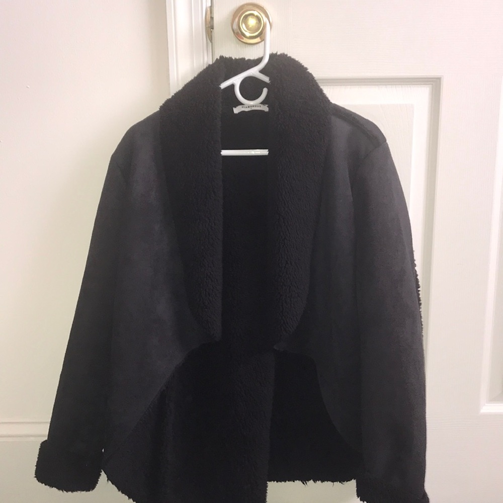 Black suede and fur coat.